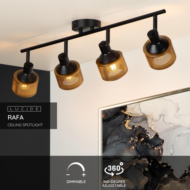 Lucide RAFA - Stropné bodové svietidlo - 4xE14 - Čierne